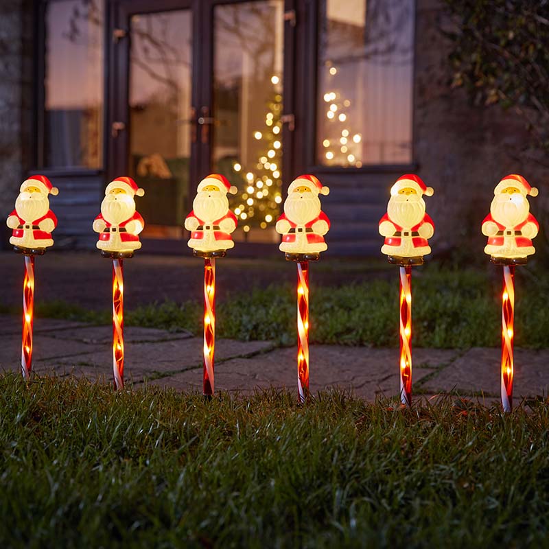 Santa Stake Lights Battery Operated Timer Multifunction Set of 6