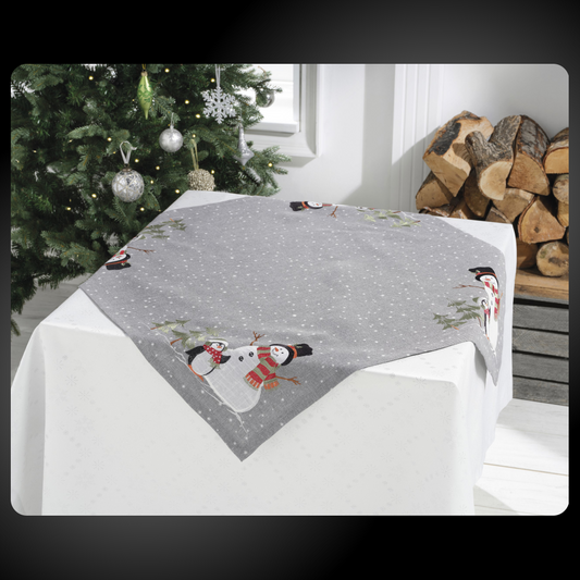 Walton and Co Snowman and Penguin Christmas Tablecloth 82cm X 82cm