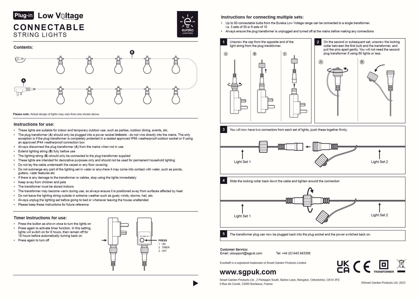 20 Firefly Festoon Lights Warm White Connectable Timer - Low Voltage - Outdoor Indoor