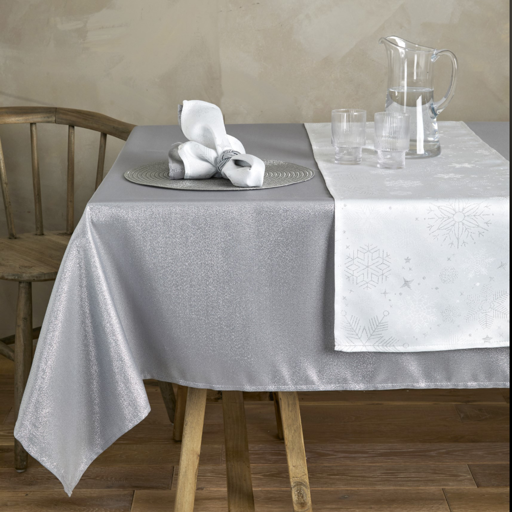 Walton and Co Pewter Glitz Tablecloth 150cm x 220cm Christmas