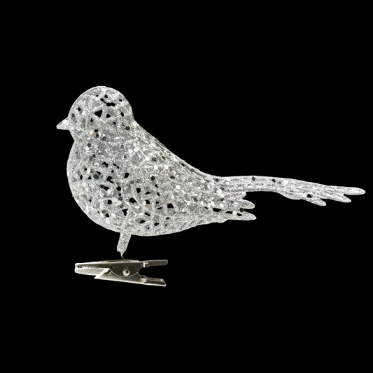 Clip On Silver Glitter Bird Christmas Decoration
