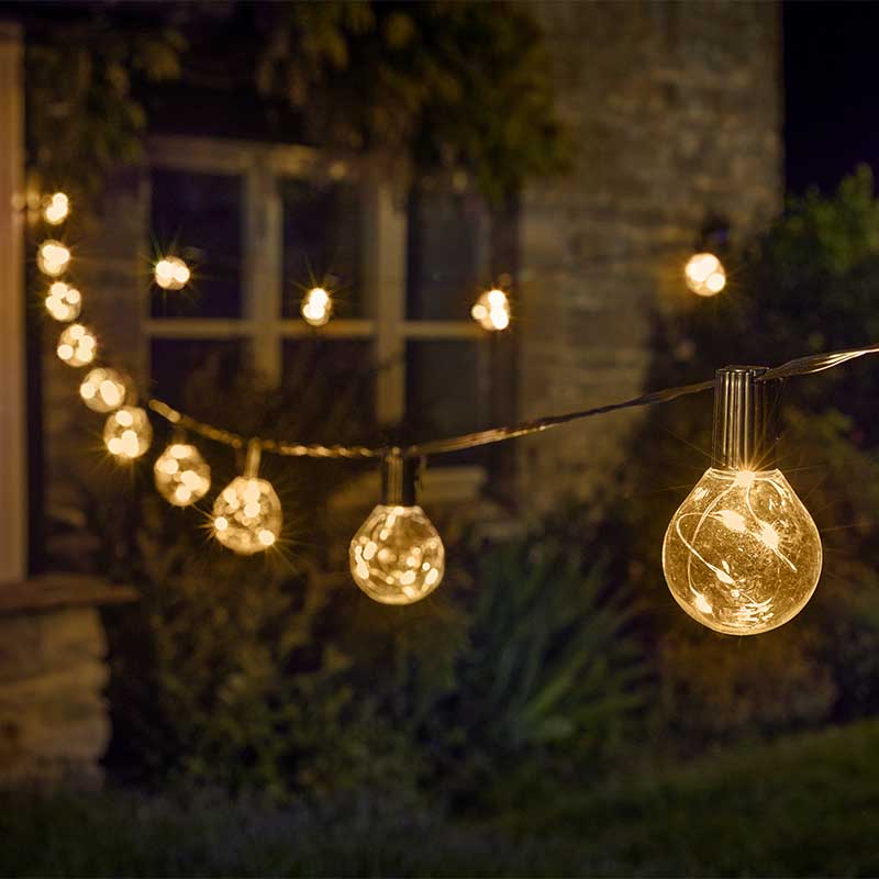20 Firefly Festoon Lights Warm White Connectable Timer - Low Voltage - Outdoor Indoor