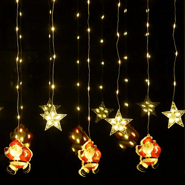 Santa and Stars Christmas Light Curtain Low Voltage