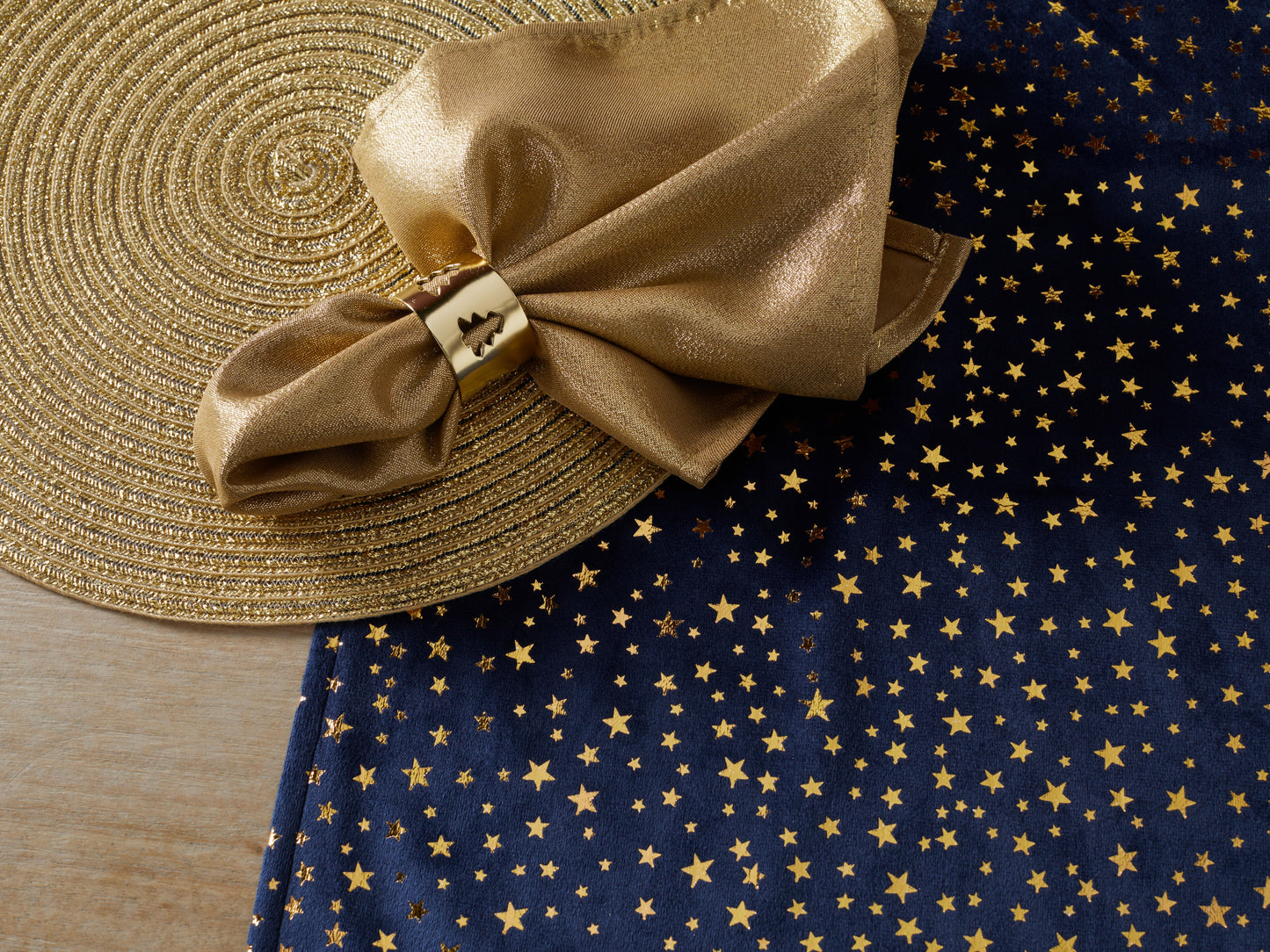 Walton and Co Christmas Table Runner Midnight Blue with Gold Stars